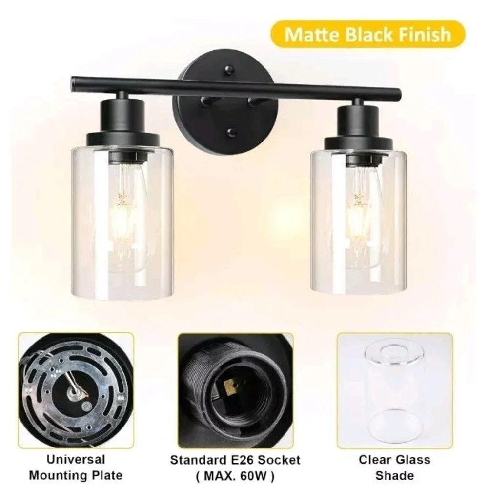 Unicozin 2 Light Vanity Lights, Black Wall Sconce Light with Clear Glass,...